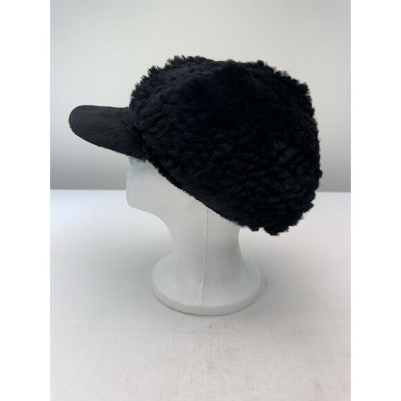 Vintage Y2K Express Black Rabbit Fur Pageboy Hat Satin Lined One Size